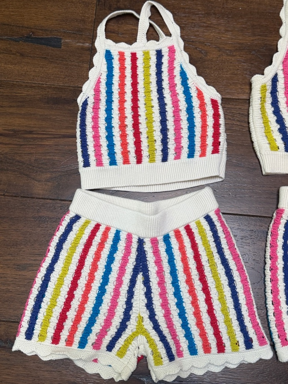 Mini Boden - Girls Stripe Crochet Knit Crossover Top & Matching Shorts - Stripes - Picture 2 of 9